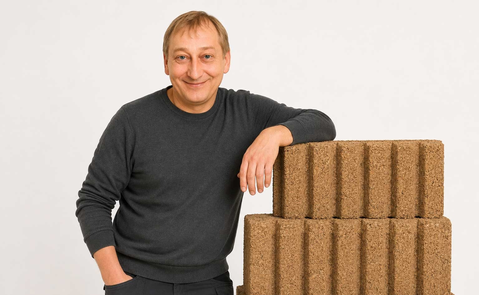 Oliver Kirste -wirtschaftliches, langlebiges und umweltgerechtes Bauen- mit  Holzspanstein
